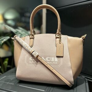 COACH Badge Jacquard Elise Satchel w/ Convertible Shoulder Or Crossbody Straps.